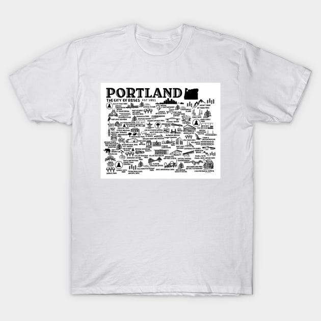 Portland Oregon Map T-Shirt by fiberandgloss